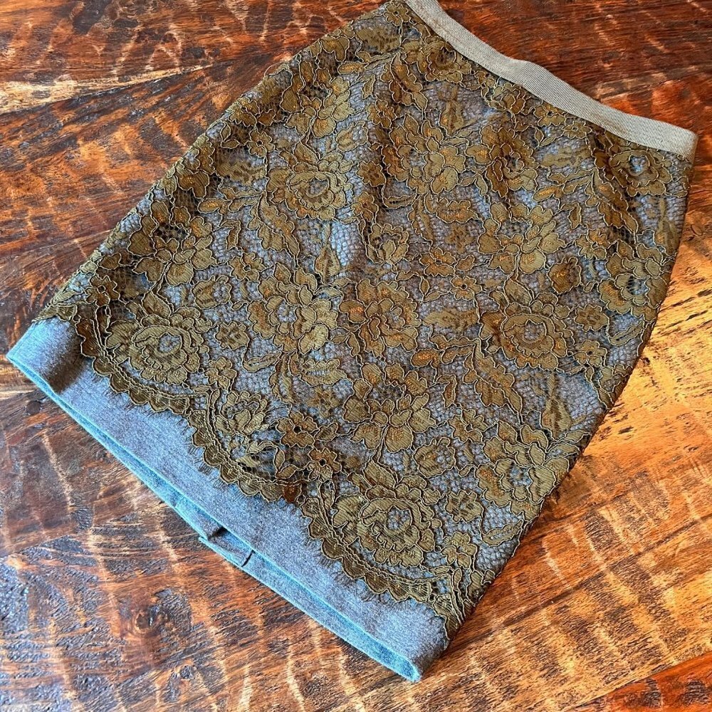 Green Lace Ann Taylor Loft Pencil Skirt Sz 2